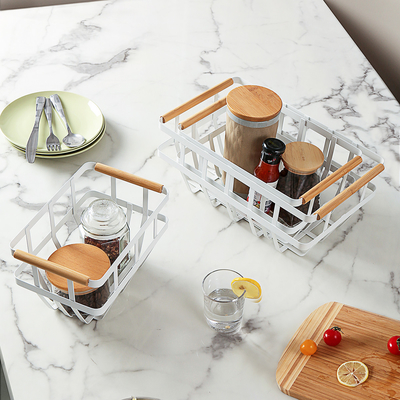 kaufen Home Küche Dekorativ weißes Metalldraht-Speicherkorb mit Holzgriff Online-Herstellung