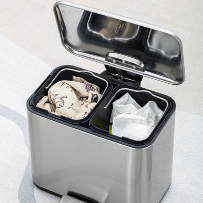 kaufen 2 Abteilungen Haushalt Badezimmer Edelstahl Pedal Behälter Mülleimer 3L*2 Recycling Müllbehälter für Innenräume und Recycling Online-Herstellung