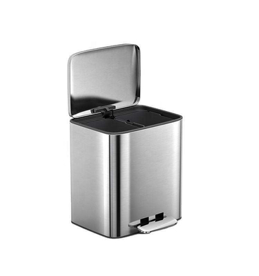 kaufen 11.5L*2 Edelstahl Weich-Schließ-Quadrat-Pedal-Müllkorb für Wohnzimmer und Büro Silber Fuß-Pedal-Strukturdesign Online-Herstellung