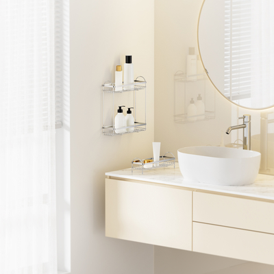 kaufen 2 Ebenen Einfach zu installieren ohne Bohrungen an der Wand Dusche Caddy Edelstahl Organisator Rack für Bad Online-Herstellung