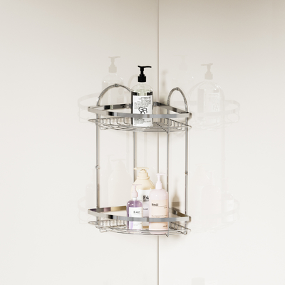 kaufen 2 Ebenen Einfach zu installieren Wand-Mounted Dusche Caddy Platz sparen Edelstahl Eckregal für Bad Online-Herstellung