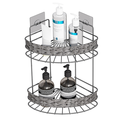 kaufen 2 Ebenen ohne Bohrwerk Wandmontiertes Badezimmer-Storage-Rack WOLVEN BASKET IRON WIRE Organisator PS Box Duschwagen Online-Herstellung
