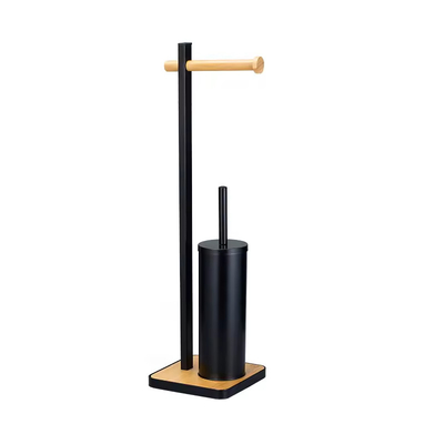 kaufen 21*18*67cm Multifunktionelle Matt Weiße Toilettenrolle Halter Stand Und Bambus Toilettenbürste Set mit modernem Design für Sie Online-Herstellung