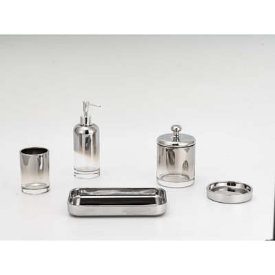 kaufen Silberfarbener stilvoller Glas Seife Dispenser Schaum Dispenser Zahnbürste Halter Badezimmerzubehör Set Online-Herstellung