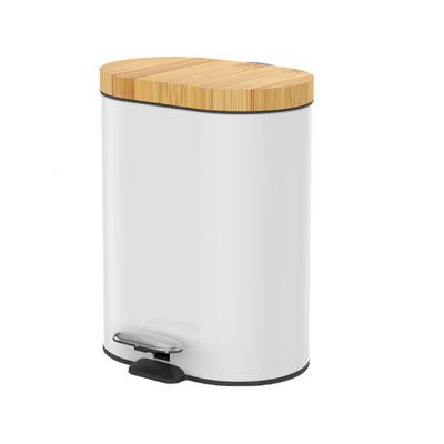 Zuhause 6L Bambusdeckel Fußpedal Mülltonne Ovalform Rollende Abdeckung Typ