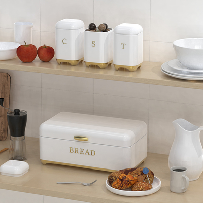 Kronen-Serie Metall Brotbehälter Set Teekanne Kaffeekanne Küchenspeicher Brotbehälter Küchenorganisierer Kanne Mit Eisenmetall