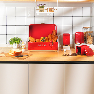 All-Season Crown-Serie Metall Brotbehälter Set Teekanne Kaffeekanne Küchenspeicher Brotbehälter Küchenorganisator Kanne