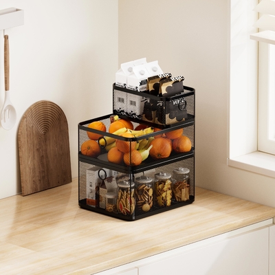 Maschen aus Stahl Lagerkörbe Organisator Behälter für das Haus Schrank Speisekammer Schrank Küche Kühlschrank Obst Make-up Metall Drahtkorb