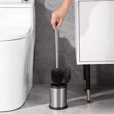 Wirtschaftliche Toilettenbürste aus Edelstahl mit einfachem automatischen offenen Halter und antibakteriellem PP-Bürstengefilament