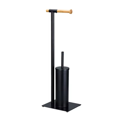 21*18*67cm Langlebiger Badezimmerstand Stahl Bambus Toilettenpapierhalter und Bürste Set für Haushalte Badezimmer Haushalte