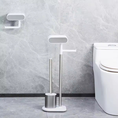 Kompakte Toilettenbürste aus Edelstahl und Toilettenpapierhalter für das Bad