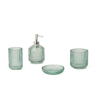 Vertikaler Streifen Stil Glas Seife Schaum Dispenser Zahnbürste Halter Bad Zubehör Set