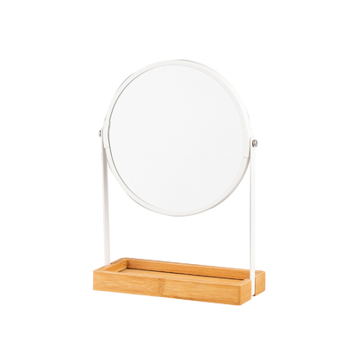 Rundes Arbeitsplatten-Make-up-Spiegel mit Bambus-Schmuckschachtel